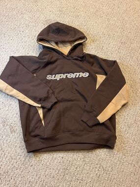 Supreme Brown Hoodie with Tan Panels and Logo